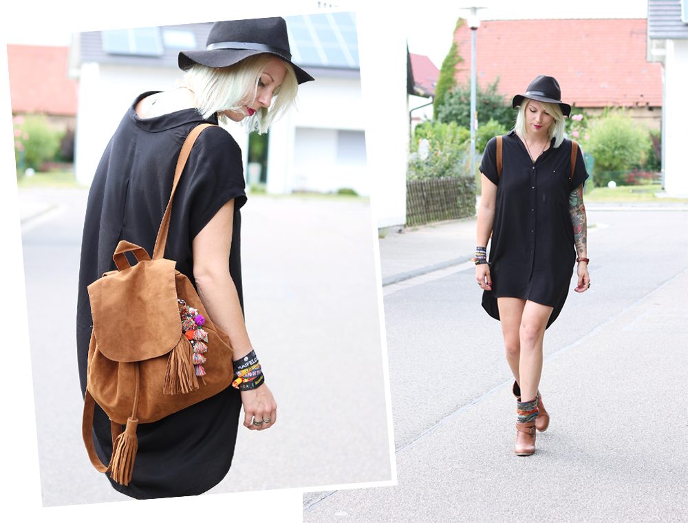 Fashionbloggerin Outfit Blusenkleid Zara Ethnoboots Fransenrucksack Justfab (1)