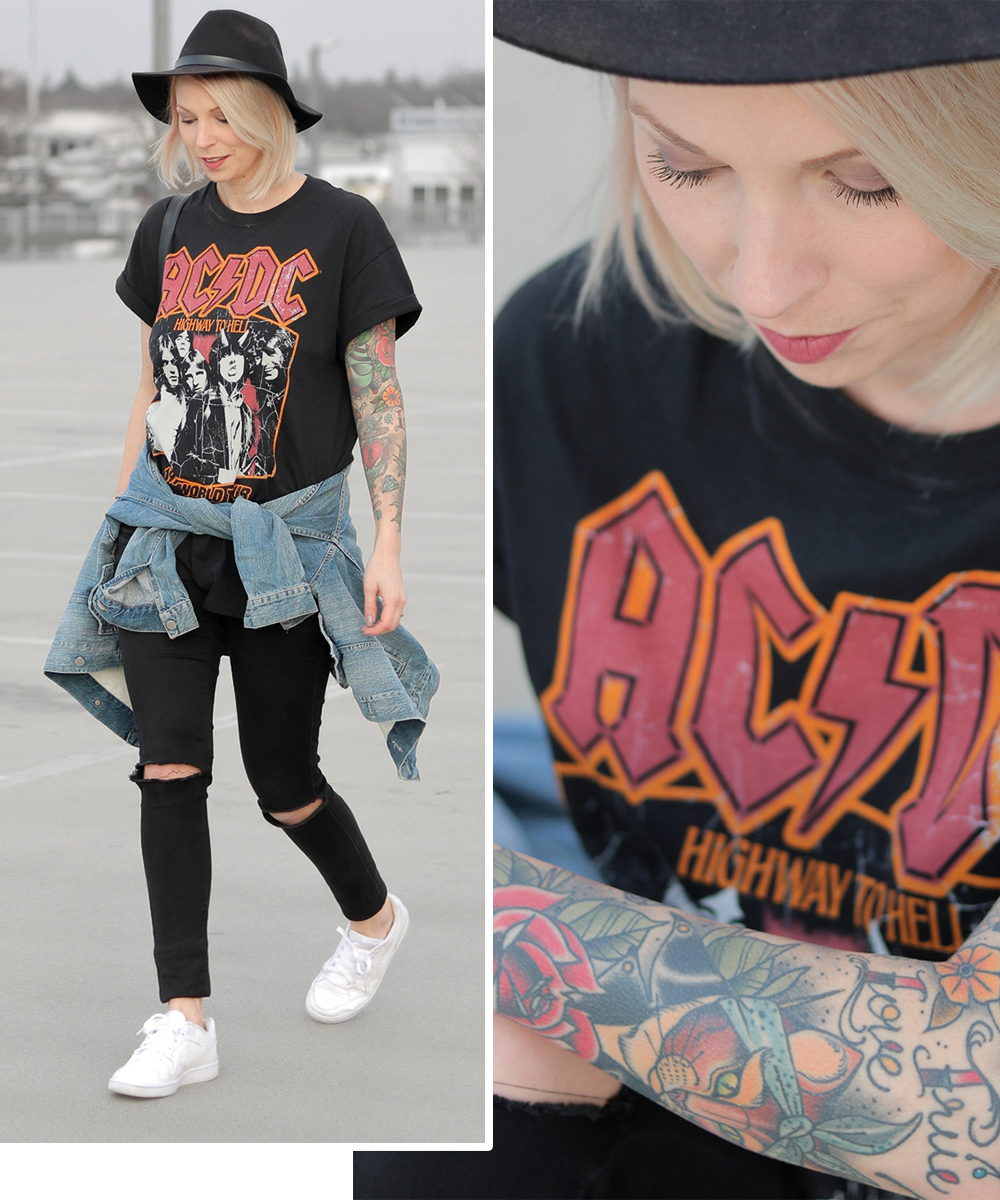 Outfit: ACDC Shirt, Armani Jeansjacke & Nike Son of Force - Lavie Deboite